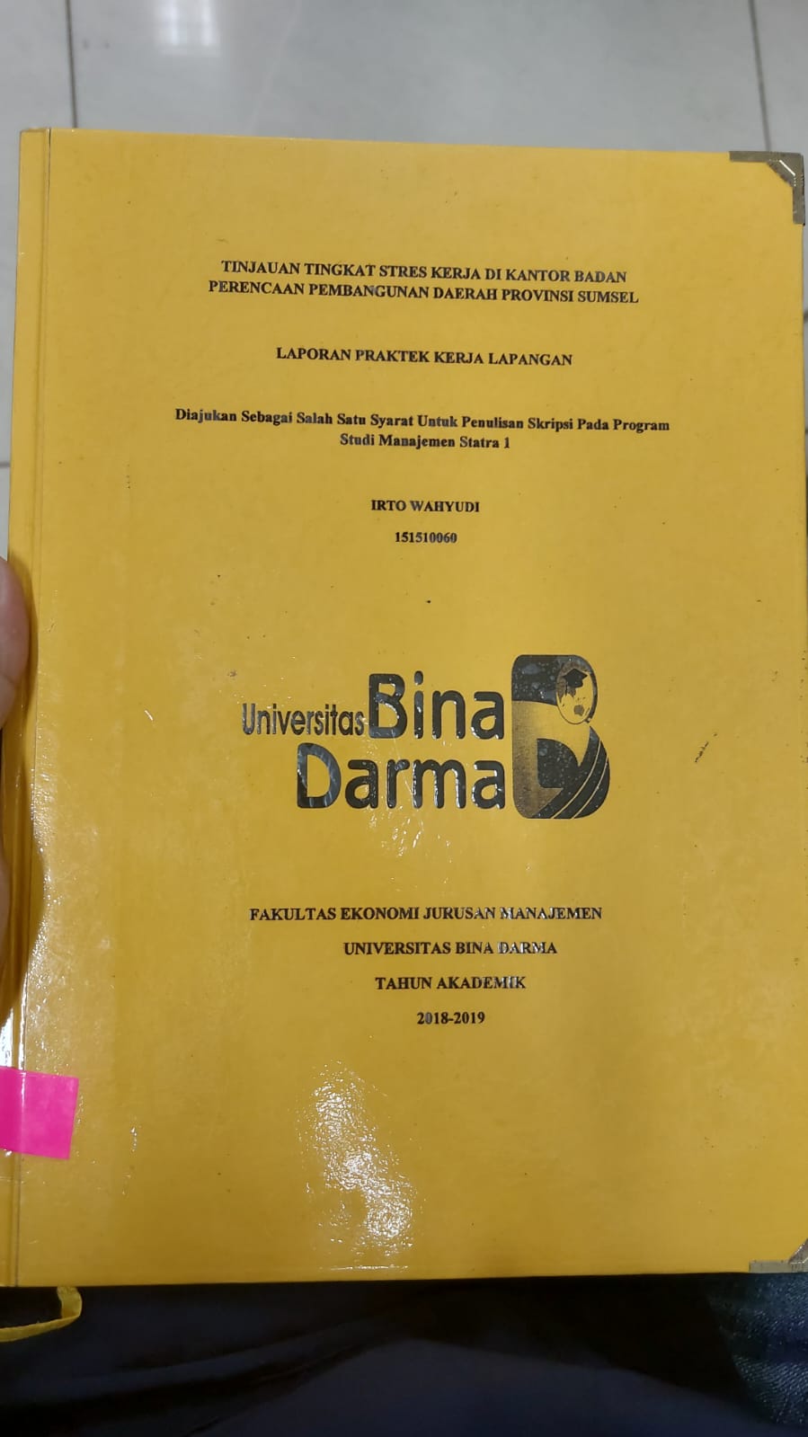 Cover TINJAUAN TINGKAT STRES KERJA DI KANTOR BADAN PERENCANAAN PEMBANGUNAN DAERAH PROVINS SUMATERA SELATAN / IRTO WAHYUDI