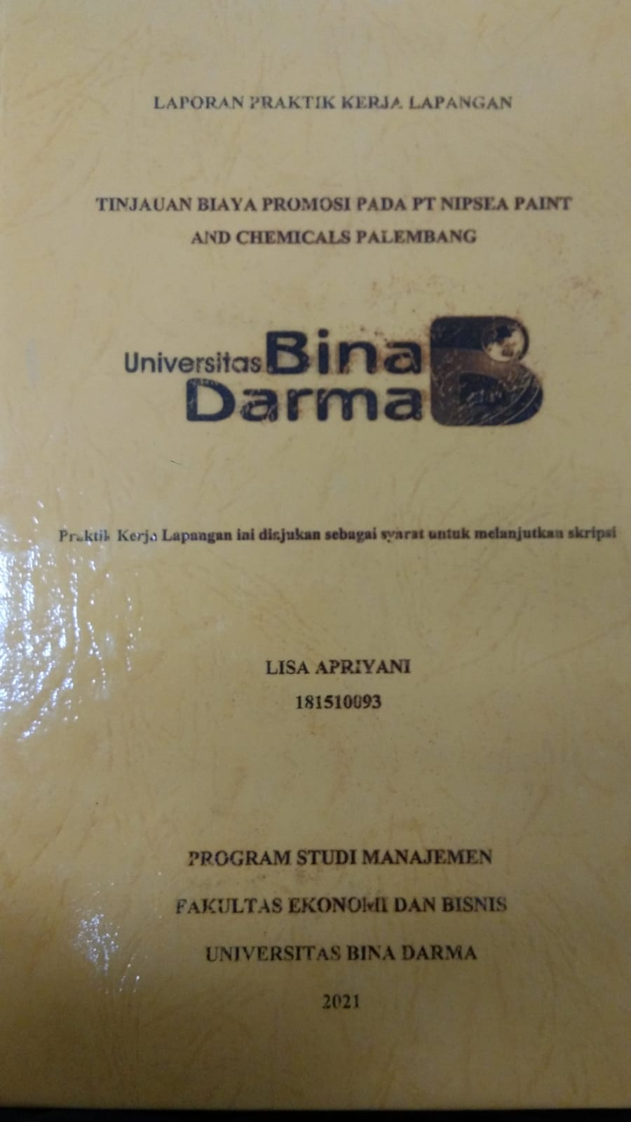 Cover TINJAUAN BIAYA PROMOSI PADA PT NIPSEA PAINT AND CHEMICALS PALEMBANG / LISA APRIYANI