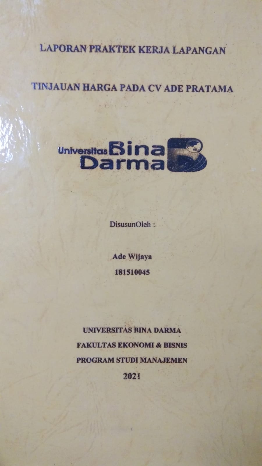 Cover TINJAUAN HARGA PADA CV ADE PRATAMA / ADE WIJAYA