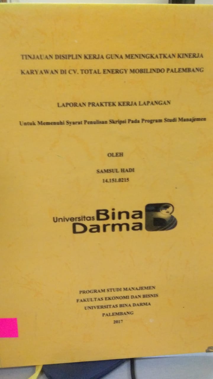 Cover TINJAUAN DISIPLIN KERJA GUNA MENINGKATKAN KINERJA KARYAWAN DI CV. TOTAL ENERGY MOBILINDO PALEMBANG / SAMSUL HADI