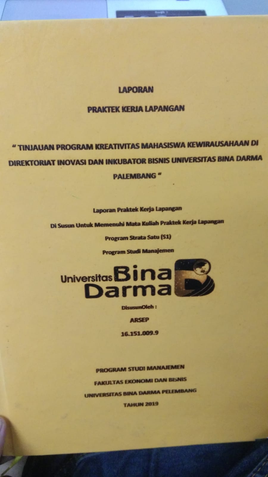 Cover TINJAUAN PROGRAM KREATIVITAS MAHASISWA KEWIRAUSAHAAN DI DIREKTORAT INOVASI DAN INKUBATOR BISNIS UNIVERSITAS BINA DARMA PALEMBANG / ARSEP