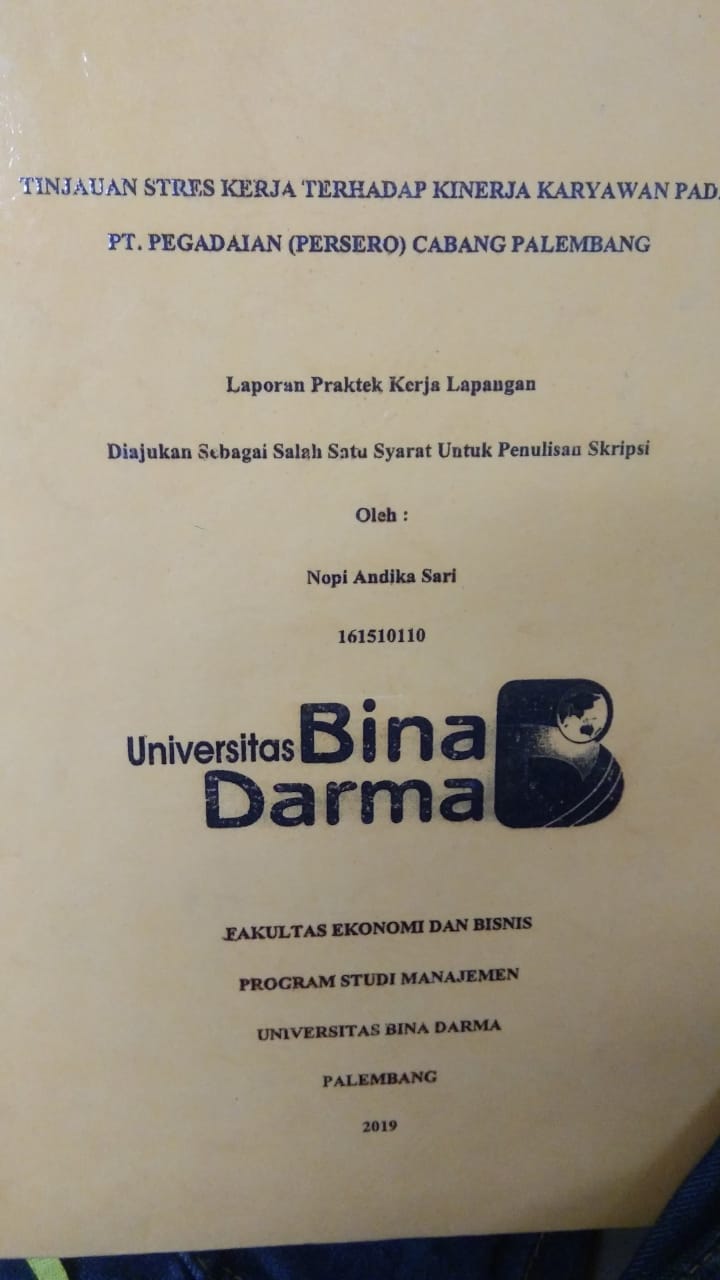 Cover TINJAUAN STRES KERJA TERHADAP KINERJA KARYAWAN PADA PT. PEGADAIAN (PERSERO) CABANG PALEMBANG / NOPI ANDIKA SARI
