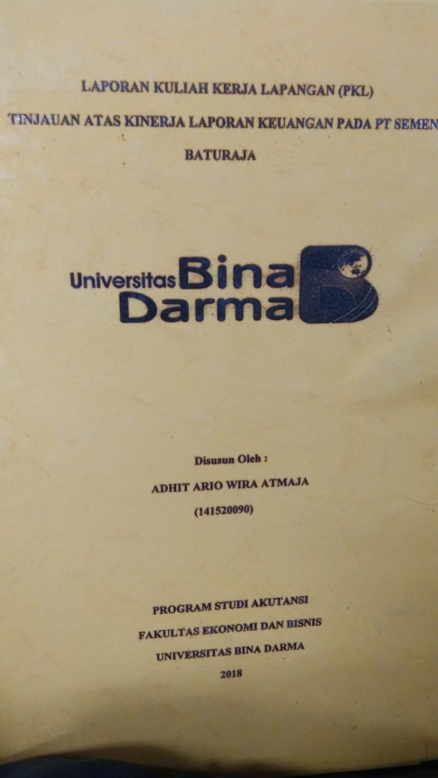 Cover TINJAUAN ATAS KINERJA LAPORAN KEUANGAN PADA PT SEMEN BATURAJA / ADHIT ARIO WIRA ATMAJA