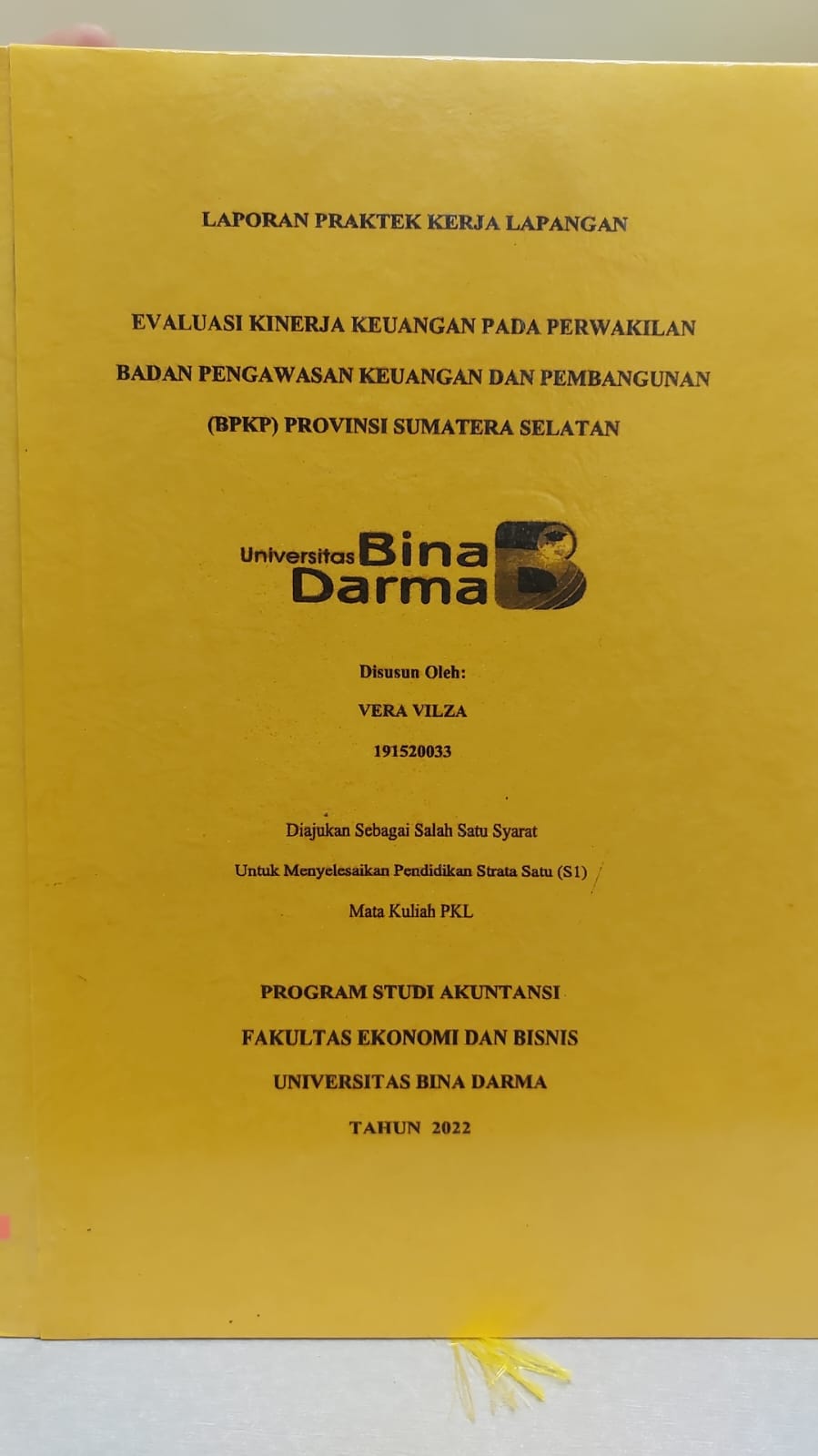 Cover EVALUASI KINERJA KEUANGAN PADA PERWAKILAN BADAN PENGAWASAN KEUANGAN DAN PEMBANGUNAN (BPKP) PROVINSI SUMATERA SELATAN / VERA VILZA