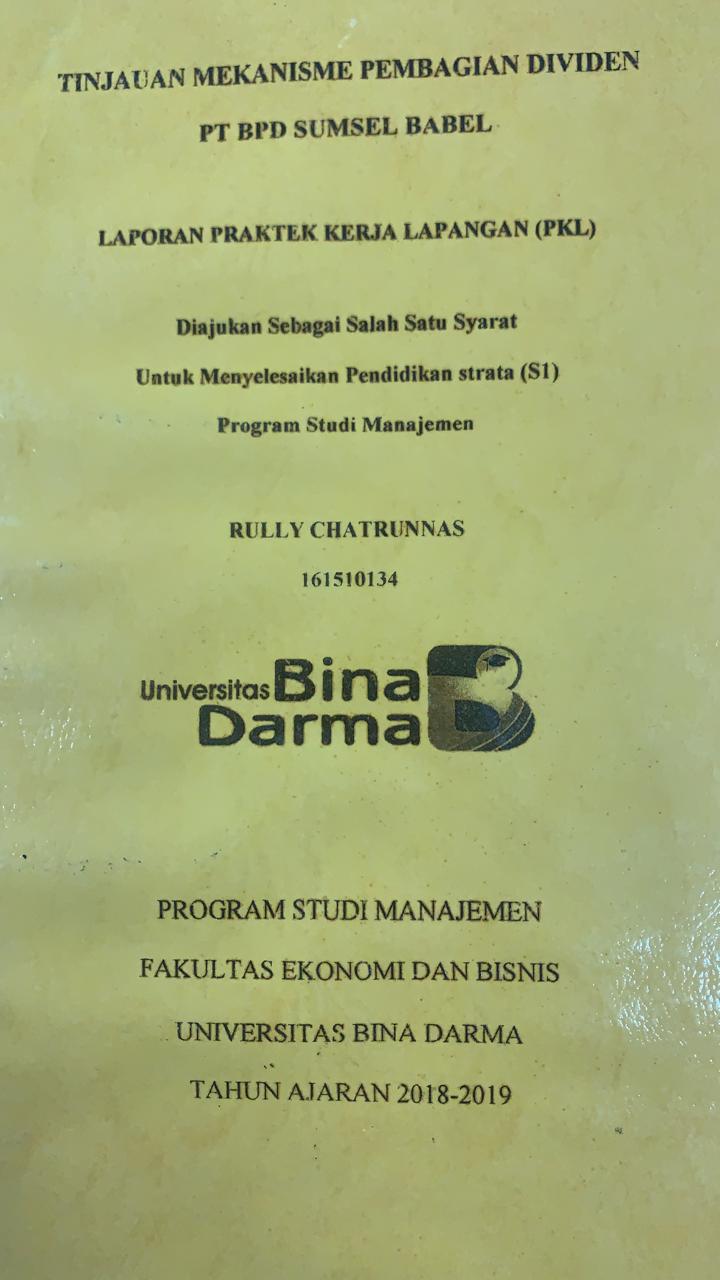 Cover TINJAUAN MAKANISME PEMBAGIAN DIVIDEN PT.BPD SUMSEL BABEL / RULLY CHATRUNNAS