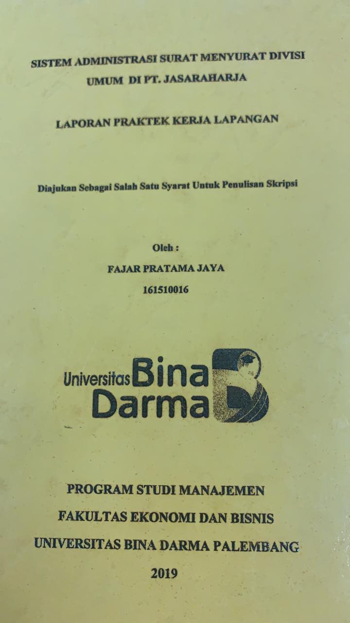 Cover SISTEM ADMINISTRASI SURAT MENYURAT DIVISI UMUM DI PT. JASARAHARJA / FAJAR PRATAMA JAYA