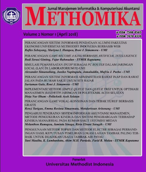 Cover METHOMIKA :  Jurnal Manajemen Informatika dan Komputerisasi Akuntansi / Universitas Methodist Indonesia