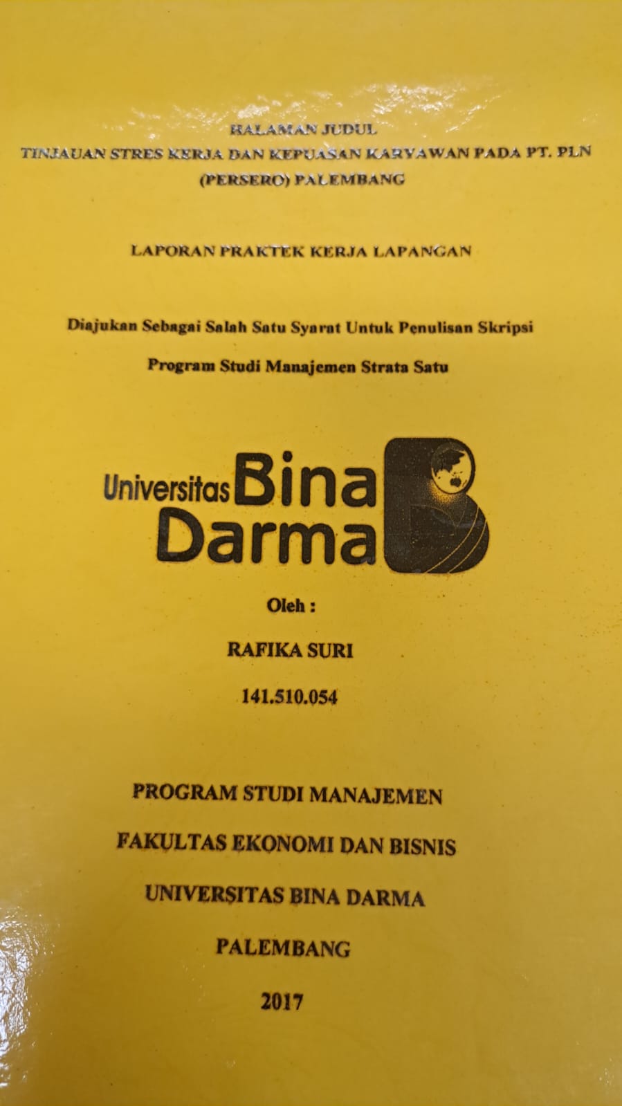 Cover TINJAUAN STRES KERJA DAN KEPUASAN KARYAWAN PADA PT.PLN (PERSERO) PALEMBANG / RAFIKA SURI