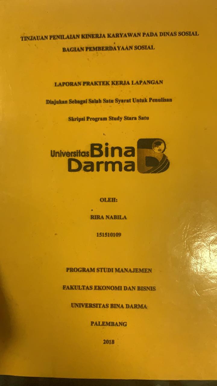 Cover TINJAUAN PENELITIAN KINERJA KARYAWAN PADA DINAS SOSIAL BAGIAN PEMBERDAYAAN SOSIAL / RIRA NABILA