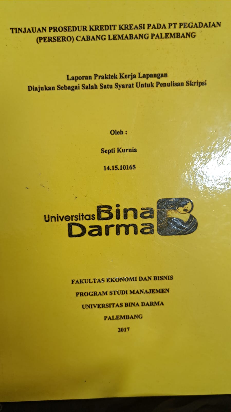 Cover TINJAUAN PROSEDUR KREDIT KREASI PADA PT PEGADAIAN (PERSERO) CABANG LEMABANG PALEMBANG / SEPTI KURNIA