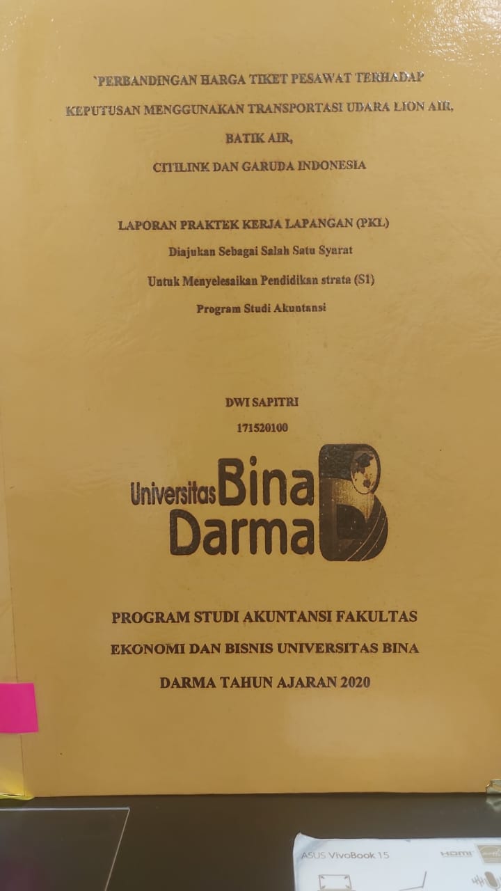 Cover PERBANDINGAN HARGA TIKET PESAWAT TERHADAP KEPUTUSAN MENGGUNAKAN TRANSPORTASI UDARA LION AIR,BATIK AIR,CITILINK, DAN GARUDA INDONESIA / DWI SAPITRI