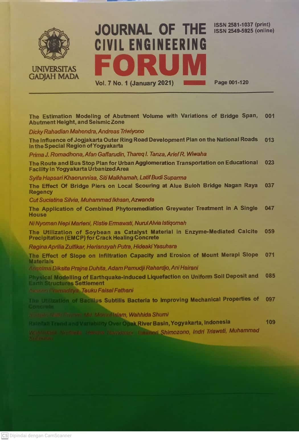 Cover Journal Of The Civil Engineering Forum / Ali Awaludin