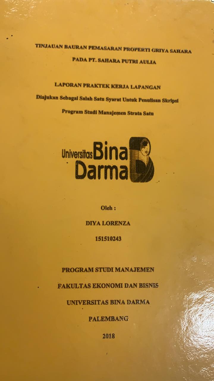 Cover TINJAUAN BAURAN PEMASARAN PROPERTI GRIYA SAHARA PADA PT.SAHARA PUTRI AULIA / DIYA LORENZA