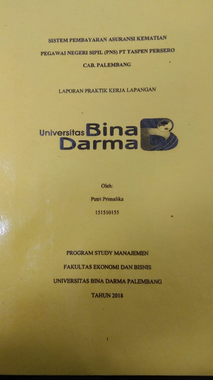 Cover SISTEM PEMBAYARAN ASURANSI KEMATIAN PEGAWAI NEGERI SIPIL (PNS) PT TASPEN PERSERO CAB. PALEMBANG / PUTRI PRIMALIKA