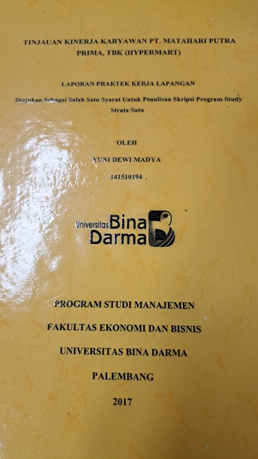 Cover TINJAUAN KINERJA KARYAWAN PADA PT.BHANDA GHARA REKSA (Persero) CABANG UTAMA PALEMBANG / DASA SUMARLIM