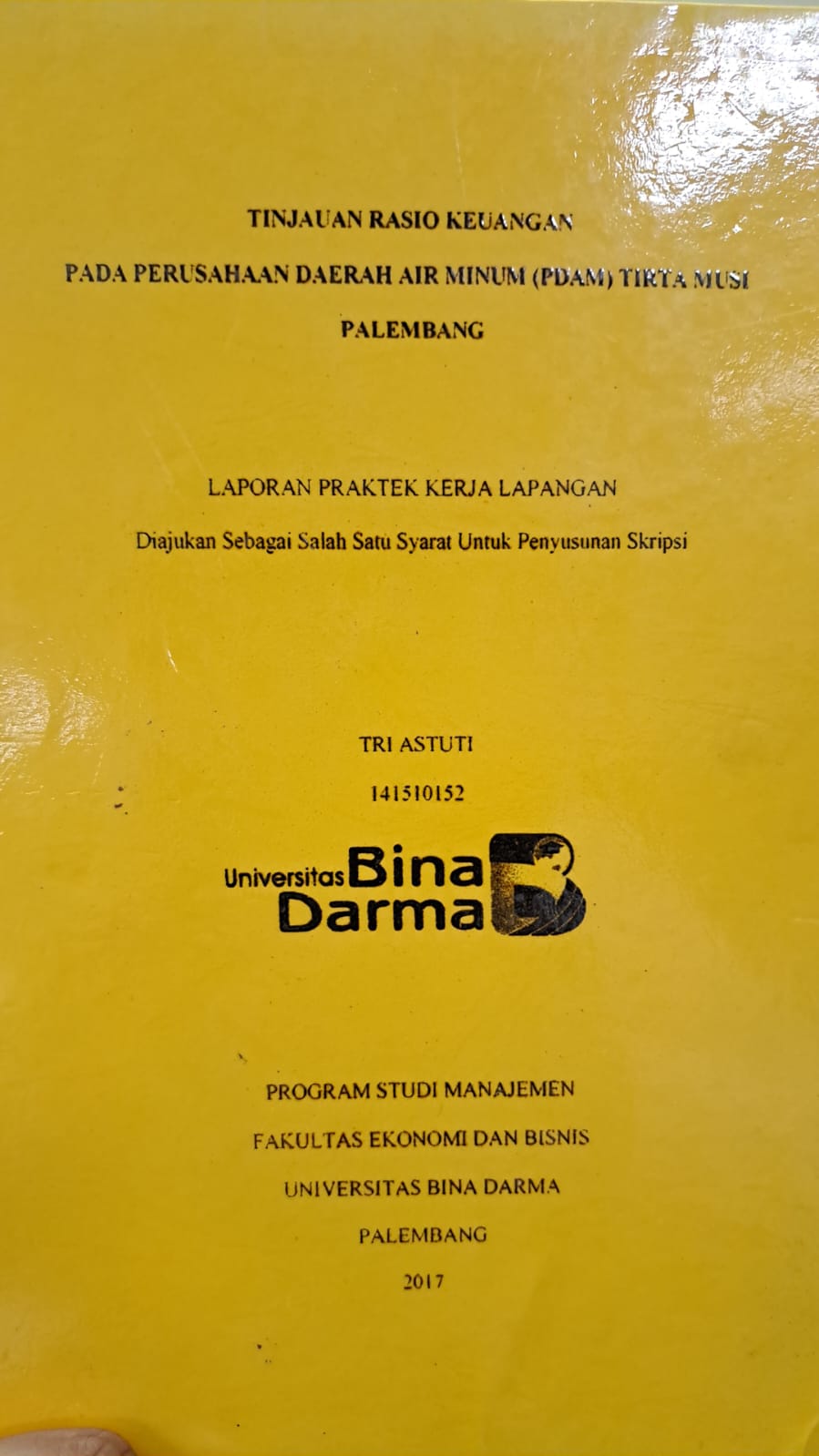 Cover TINJAUAN RASIO KEUANGAN PADA PERUSAHAAN DAERAH AIR MINUM (PDAM) TIRTA MUSI PALEMBANG / TRI ASTUTI