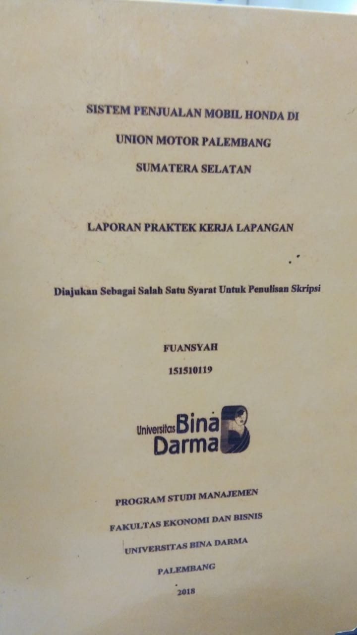 Cover SISTEM PENJUALAN MOBIL HONDA DI UNION MOTOR PALEMBANG SUMATERA SELATAN / FUANSYAH
