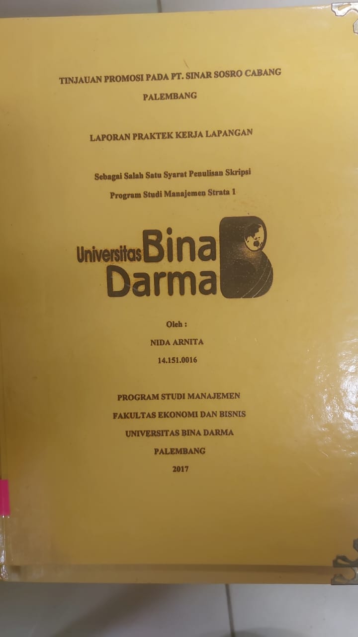 Cover TINJAUAN PROMOSI PADA PT.SINAR SOSRO CABANG PALEMBANG / NIDA ARNITA