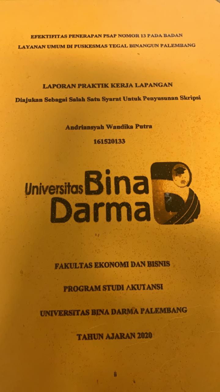 Cover EFEKTIFITAS PENERAPAN PSAP NOMOR 13 PADA BADAN LAYANAN UMUM DI PUSKESMAS TEAL BINANGUN PALEMBANG / ANDRIANSYAH WANDIKA PUTRA