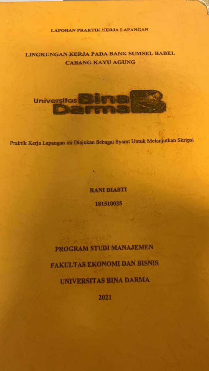 Cover LINGKUNGAN KERJA PADA BANK SUMSEL BABEL CABANG KAYU AGUNG / RANI DIASTI