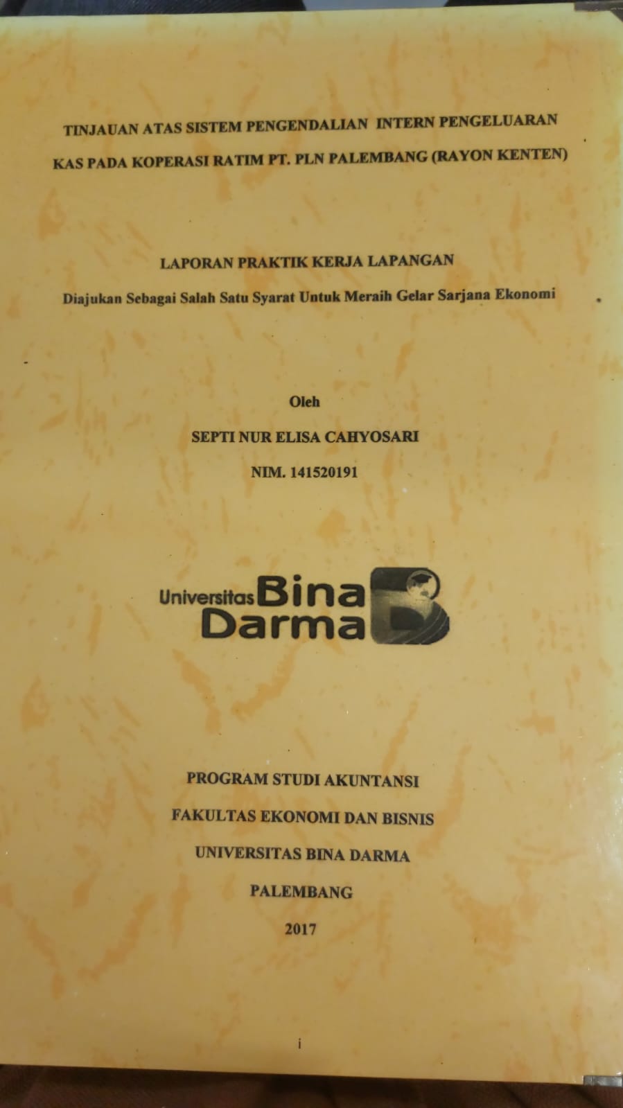 Cover TINJAUAN ATAS SISTEM PENGENDALIAN INTERN PENGELUARAN KAS PADA KOPERASI RATIM PT.PLN PALEMBANG (RAYON KANTEN) / SEPTI NUR ELISA CAHYOSARI