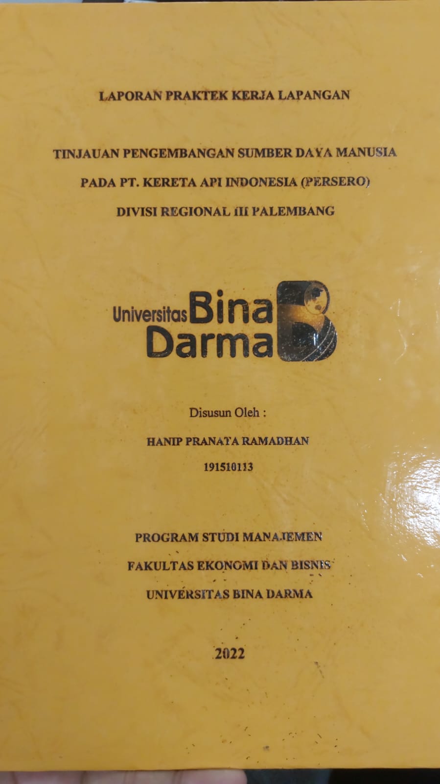 Cover TINJAUAN PENGEMBANGAN SUMBER DAYA MANUSIA PADA PT.KERETA API INDONESI (PERSERO) DIVISI REGIONAL III PALEMBANG / HANIP PRANATA RAMADHAN