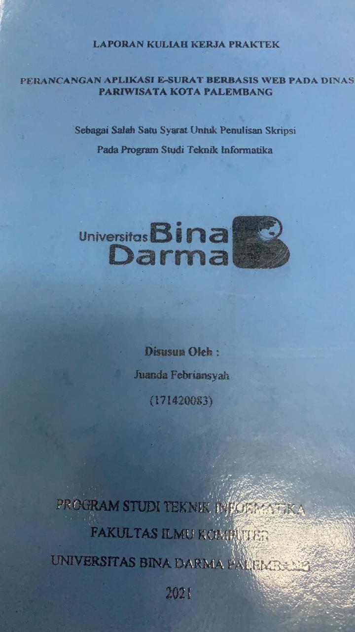 Cover PERANCANGAN APLKIKASI E-SURAT BERBASIS WEB PADA DINAS PARIWISATA KOTA PALEMBANG