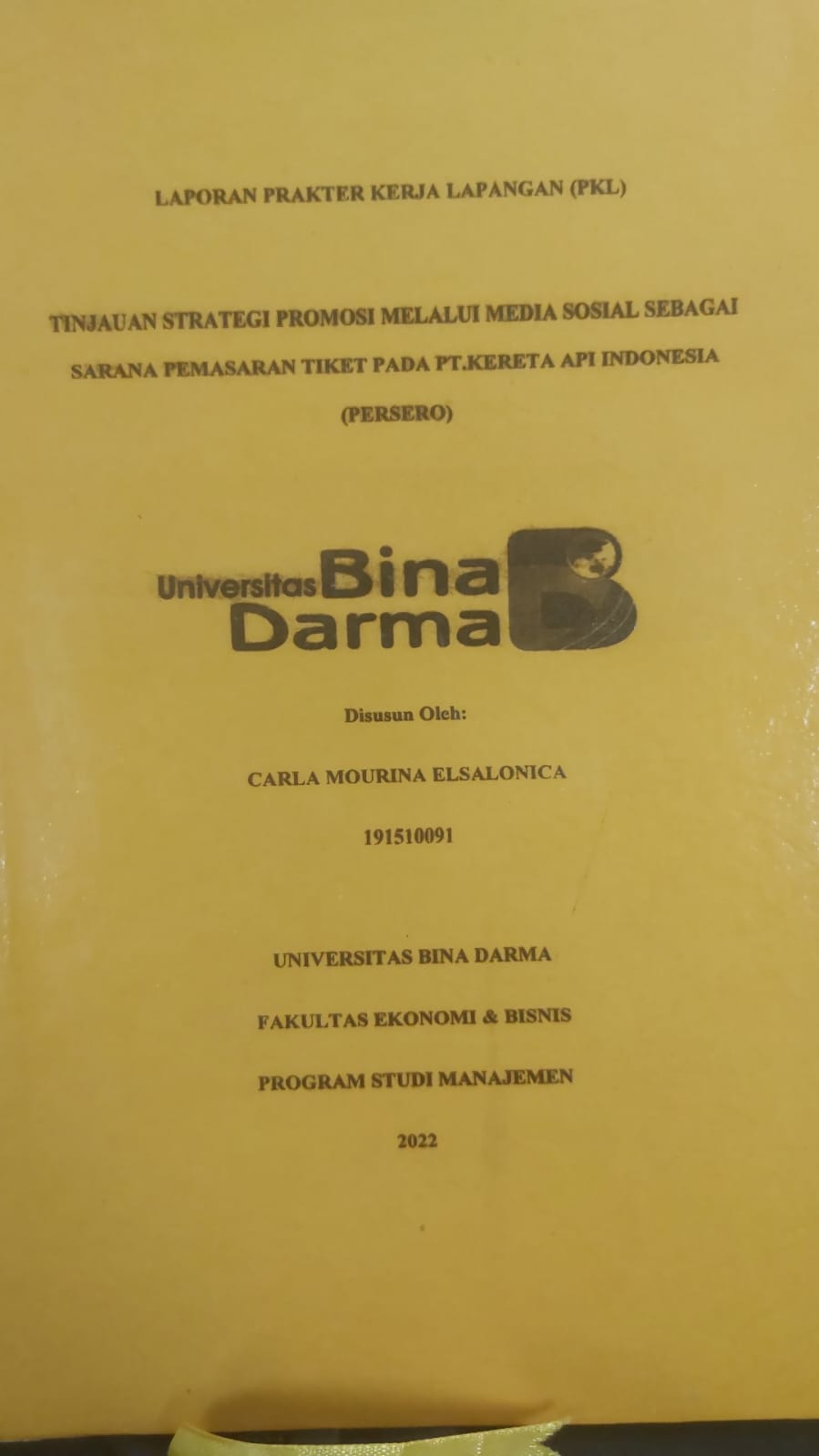 Cover TINJAUAN STRATEGI PROMOSI MELALUI MEDIA SOSIAL SEBAGAI SARANA PEMASARAN TIKET PADA PT.KERETA API INDONESIA / CARLA MOURINA ELSALONICA