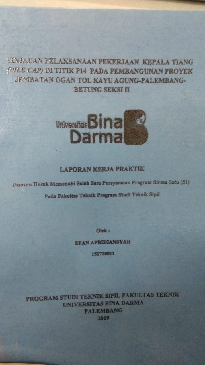 Cover TINJAUAN PELAKSANAAN PEKERJAAN KEPALA TIANG (PILE CAP) DI TITIK P14 PADA PEMBANGUNAN PROYEK JEMBATAN OGAN TOL KAYU AGUNG PALEMBANG BETUNG SEKSI II / EPAN APRIDIANSYAH