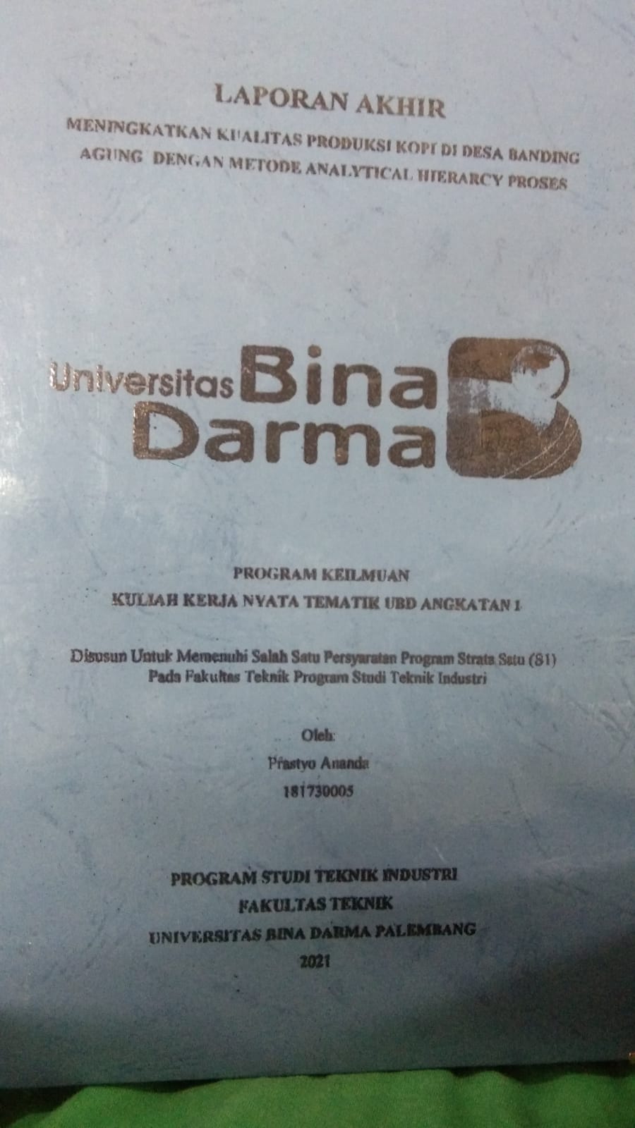 Cover MENINGKATKAN KUALITAS PRODUKSI KOPI DI DESA BANDING AGUNG DENGAN METODE ANALYTICAL HIERARCY PROSES / PRASTYO ANANDA