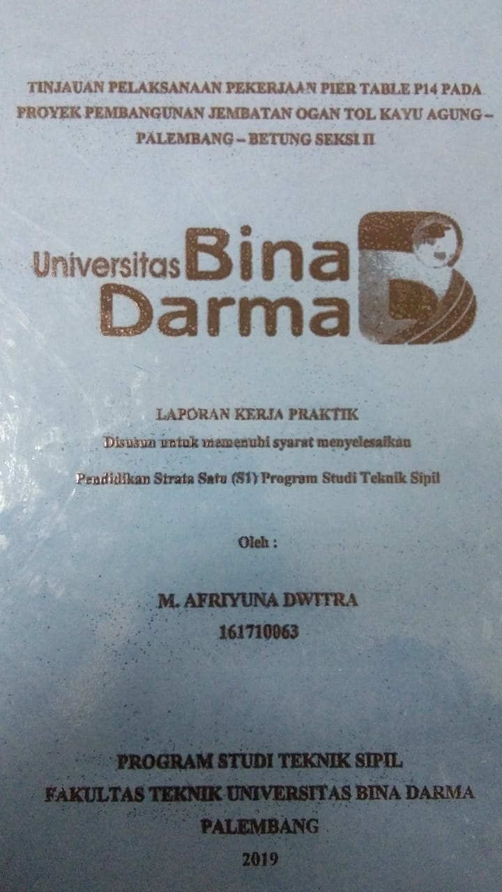 Cover TINJAUAN PELAKSANAAN PEKERJAAN PIER TABLE 14 PADA PROYEK PEMBANGUNAN JEMBATAN OGAN TOL KAYU AGUNG - PALEMBANG - BETUNG SEKSI II / M. AFRIYUNA DWITRA