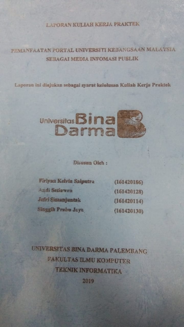 Cover PEMANFAATAN PORTAL UNIVERSITI KEBANGSAAN MALAYSIA SEBAGAI MEDIA INFORMASI PUBLIK / FIRLYAN KELVIN SAIPUTRA DKK
