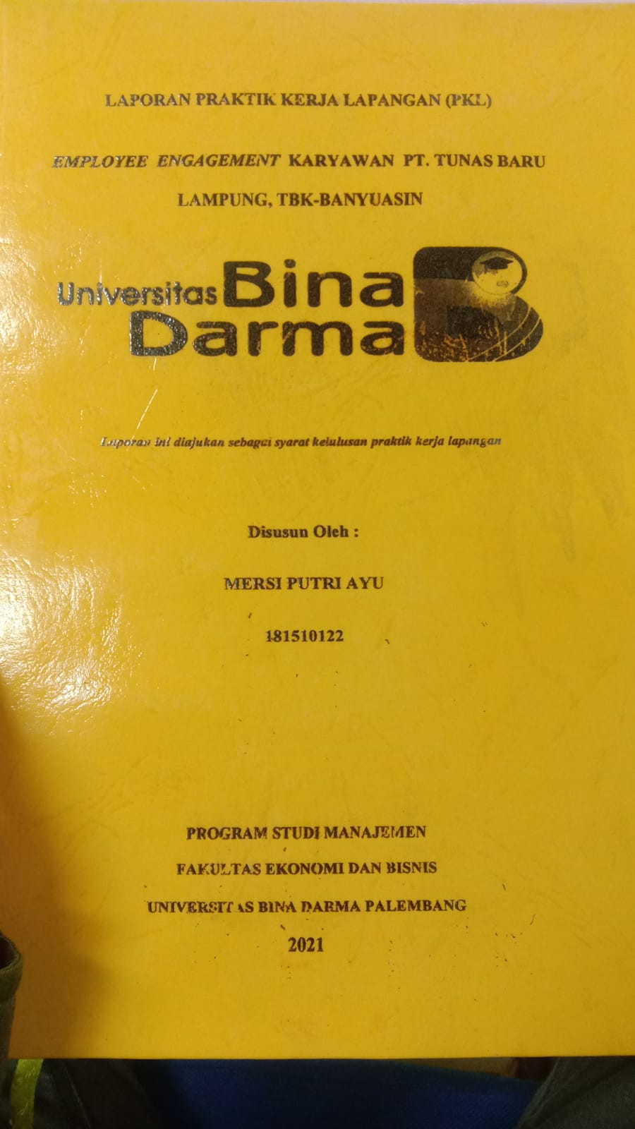 Cover EMPLOYEE ENGAGEMENT KARYAWAN PT.TUNAS BARU LAMPUNG, TBK-BANYUASIN / MERSI PUTRI AYU