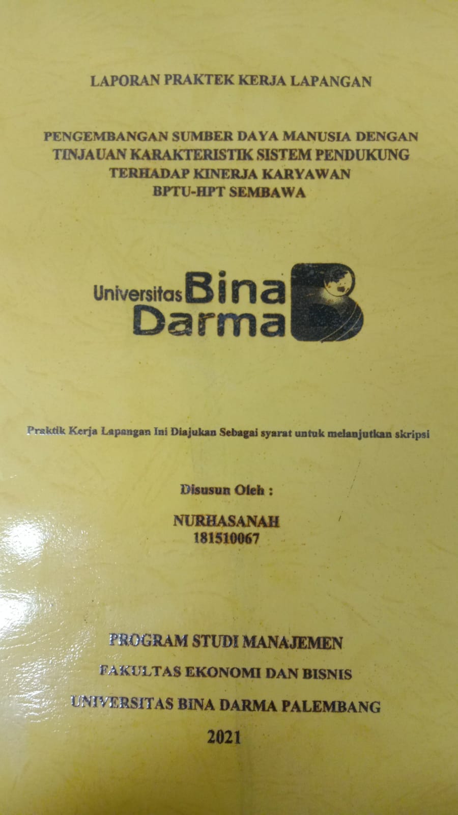 Cover PENGEMBANGAN SUMBER DAYA MANUSIA DENGAN TINJAUAN KARAKTERISTIK SISTEM PENDUKUNG TERHADAP KINERJA KARYAWAN BPTU-HPT SEMBAWA / NURHASANAH