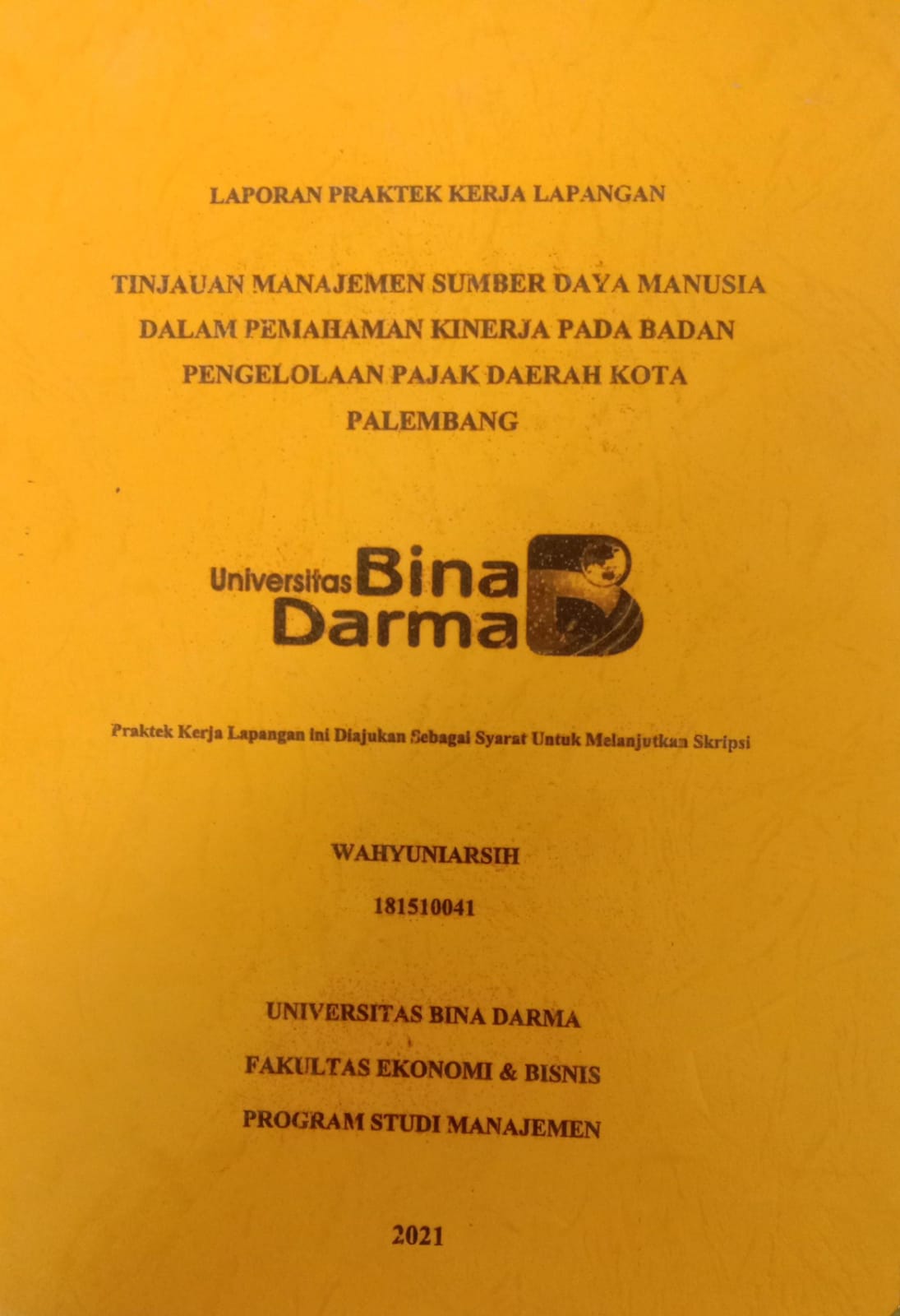 Cover TINJAUAN MANAJEMEN SUMBER DAYA MANUSIA DALAM PEMAHAMAN KINERJA PADA BADAN PENGELOLAAN PAJAK DAERAH KOTA PALEMBANG / WAHYUNIARSIH