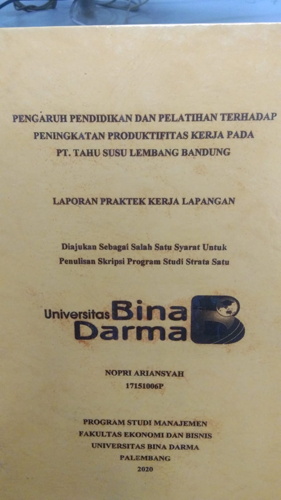 Cover PENGARUH PENDIDIKAN DAN PELATIHAN TERHADAP PENINGKATAN PRODUKTIFITAS KERJA PADA PT. TAHU SUSU LEMBANG BANDUNG / NOPRI ARIANSYAH