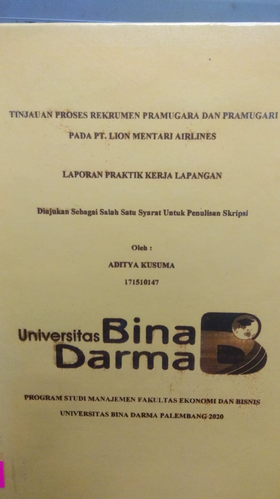 Cover TINJAUAN PROSES REKRUMEN PRAMUGARA DAN PRAMUGARI PADA PT. LION MENTARI AIRLINES / ADITYA KUSUMA