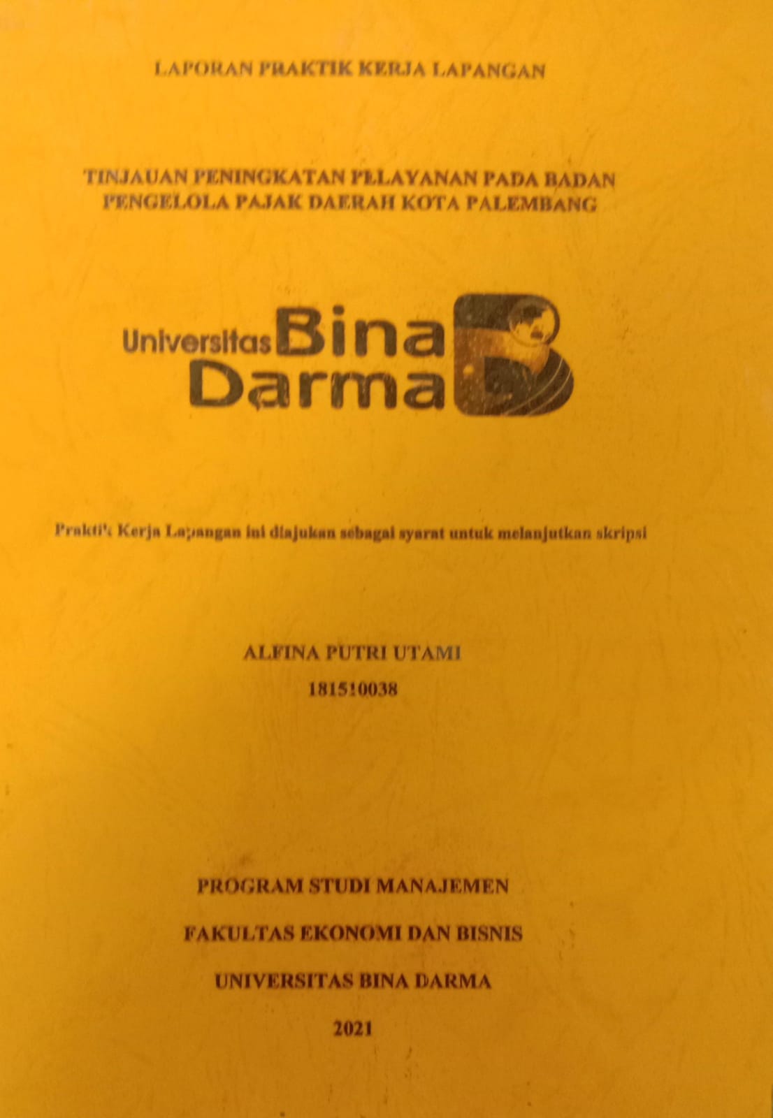 Cover TINJAUAN PENINGKATAN PELAYANAN PADA BADAN PENGELOLA PAJAK DAERAH KOTA PALEMBANG / ALFINA PUTRI UTAMI
