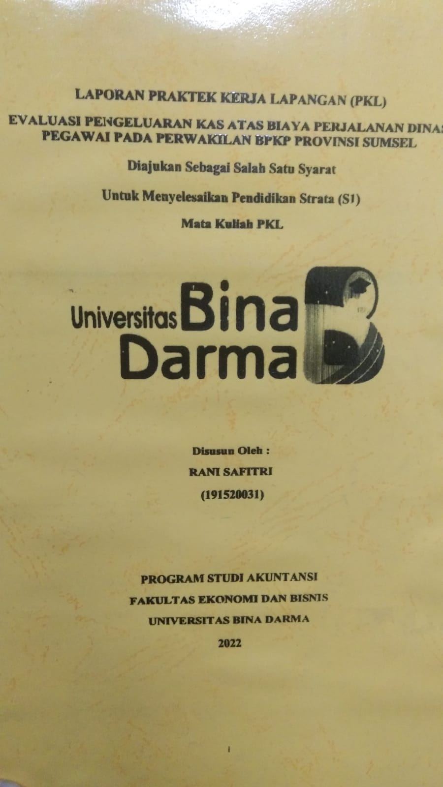 Cover EVALUASI PENGELUARAN KAS ATAS BIAYA PERJALANAN DINAS PEGAWAI PADA PERWAKILAN BPKP PROVINSI SUMSEL / RANI SAFITRI
