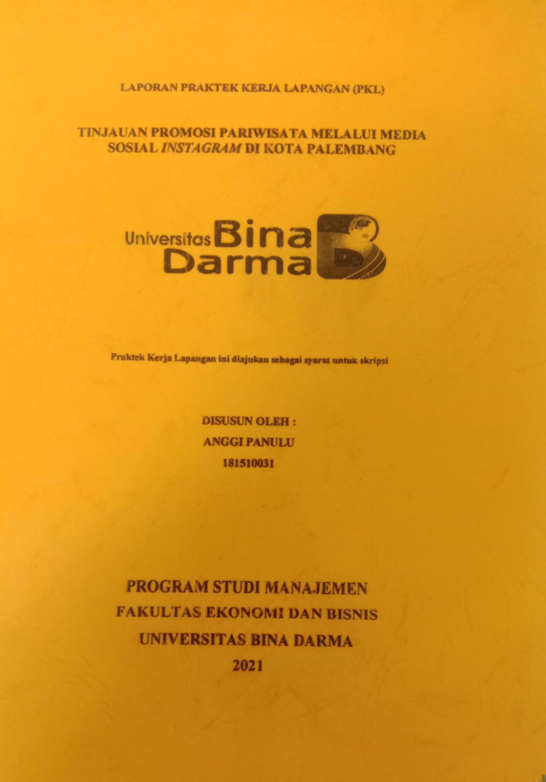 Cover TINJAUAN PROMOSI PARIWISATA MELALUI MEDIA SOSIAL INSTAGRAM DI KOTA PALEMBANG / ANGGI PANULU