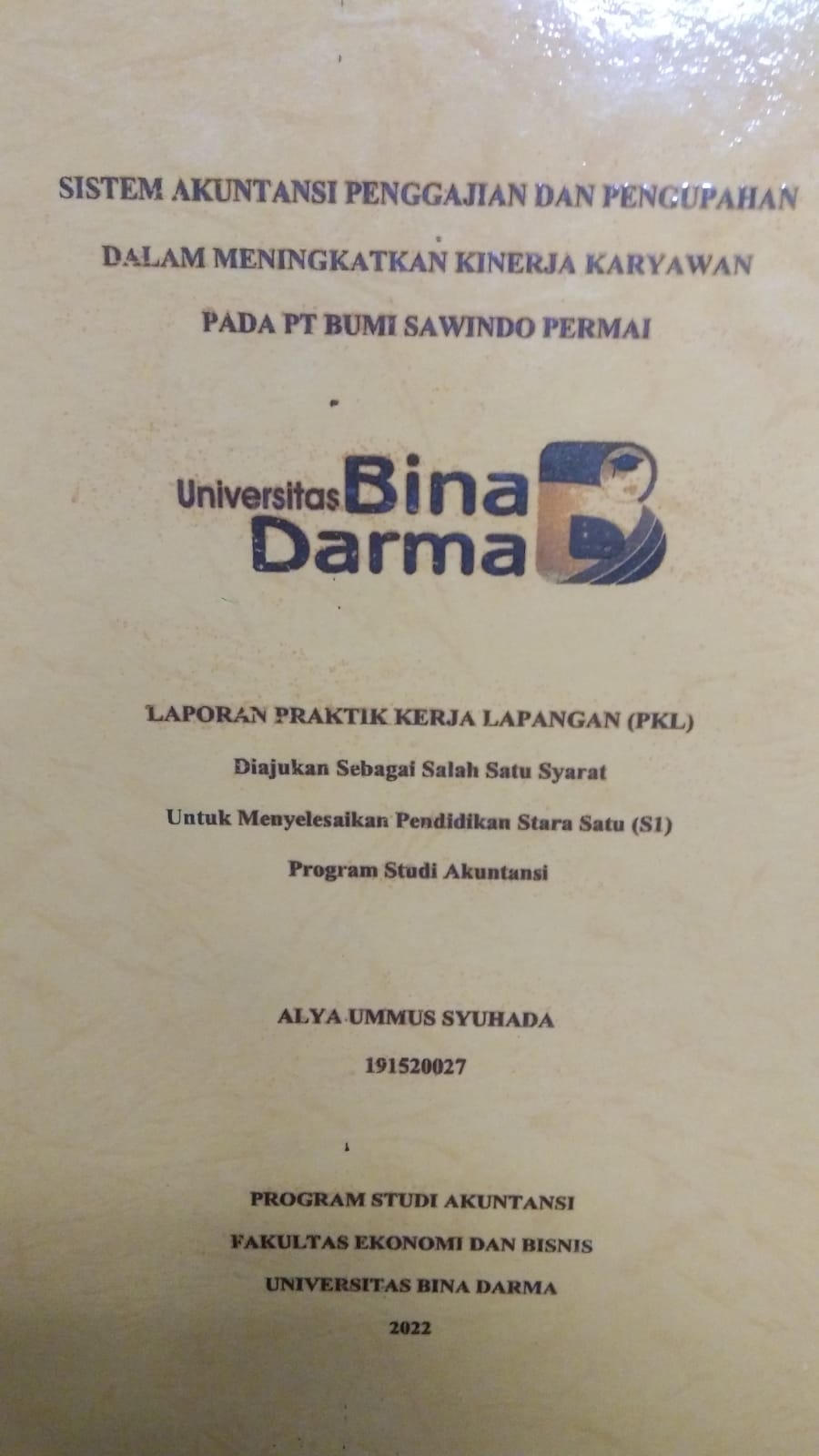 Cover SISTEM AKUNTANSI PENGGAJIAN DAN PENGUPAHAN DALAM MENINGKATKAN KINERJA KARYAWAN PADA PT BUMI SAWINDO PERMAI / ALYA UMMUS SYUHADA
