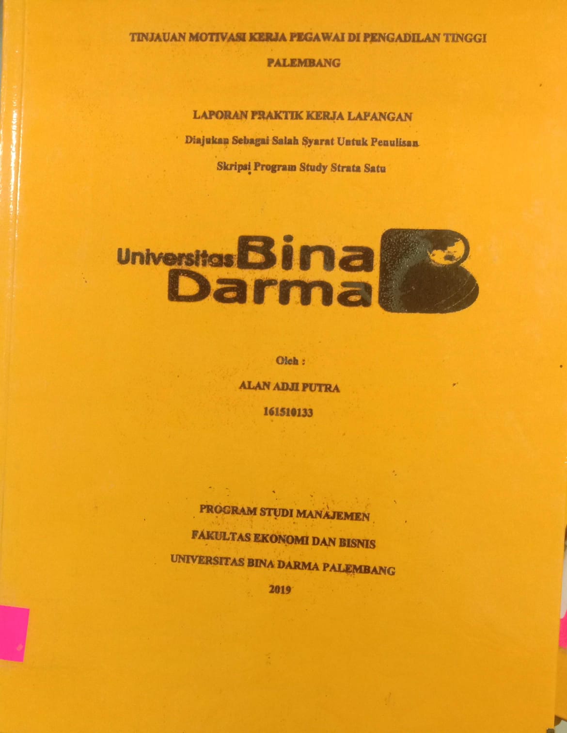 Cover TINJAUAN MOTIVASI KERJA PEGAWAI DI PENGADILAN TINGGI PALEMBANG / ALAN ADJI PUTRA