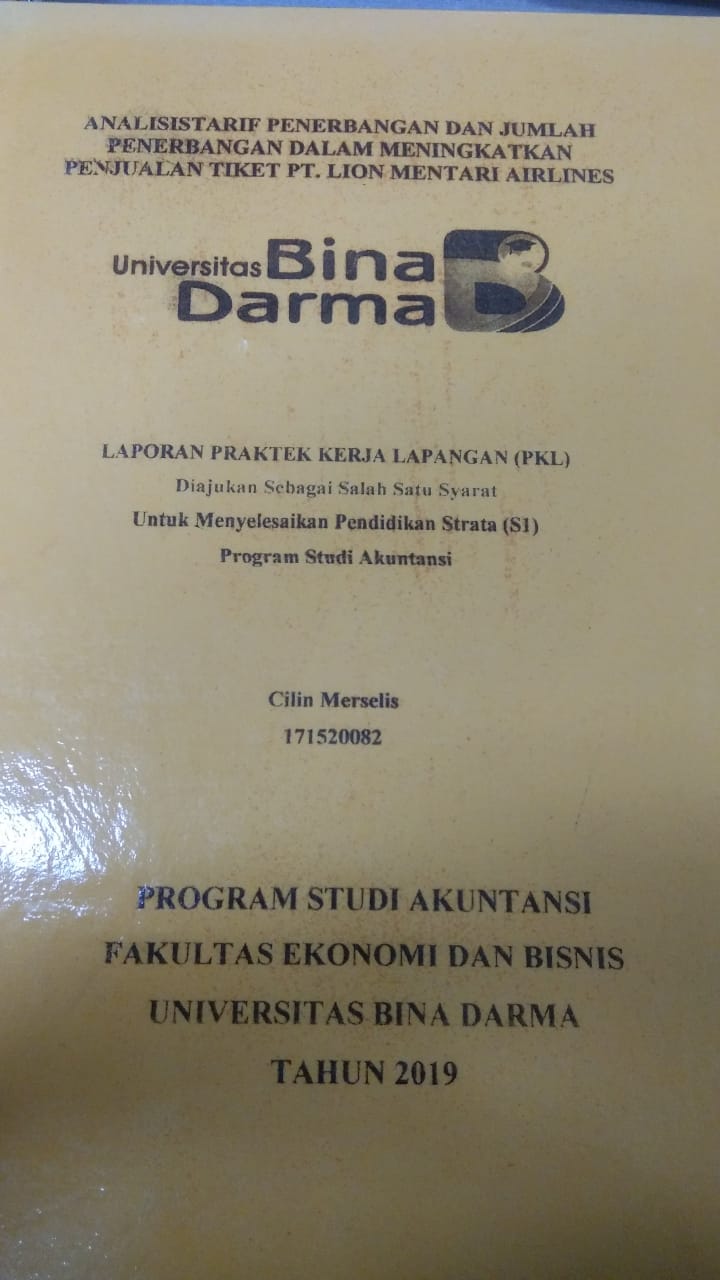 Cover ANALISIS TARIF PENERBANGAN DAN JUMLAH PENERBANGAN DALAM MENINGKATKAN PENJUALAN TIKET PT. LION MENTARI AIRLINES / CILIN MERSELIS