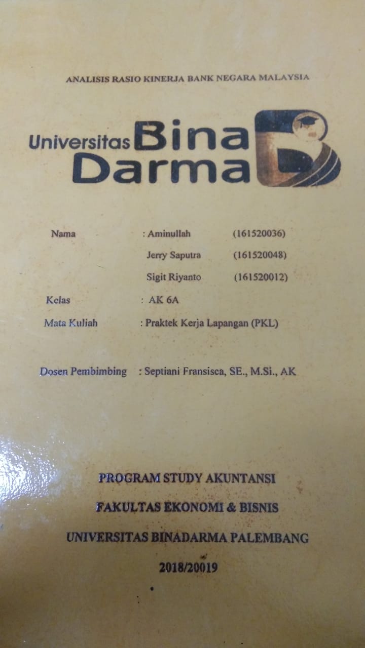Cover ANALISIS RASIO KINERJA BANK NEGARA MALAYSIA / AMINULLAH DKK
