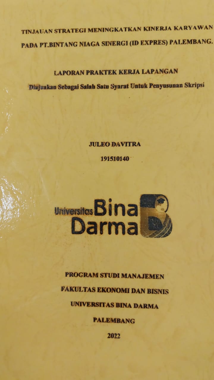 Cover TINJAUAN STRATEGI MENINGKATKAN KINERJA KARYAWAN PADA PT.BINTANG NIAGA SINERGI (ID EXSPRESS) PALEMBANG / JULEO DAFVITRA