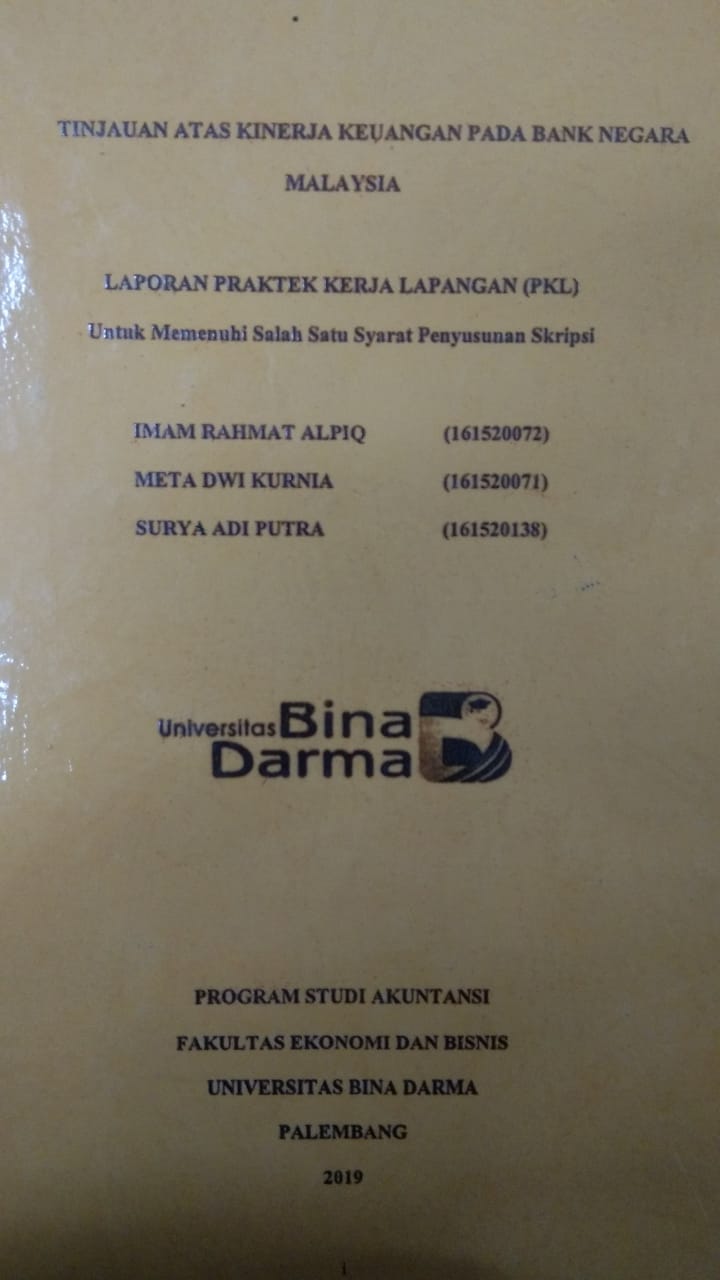 Cover TINJAUAN ATAS KINERJA KEUANGAN PADA BANK NEGARA MALAYSIA / IMAM RAHMAT ALPIQ DKK
