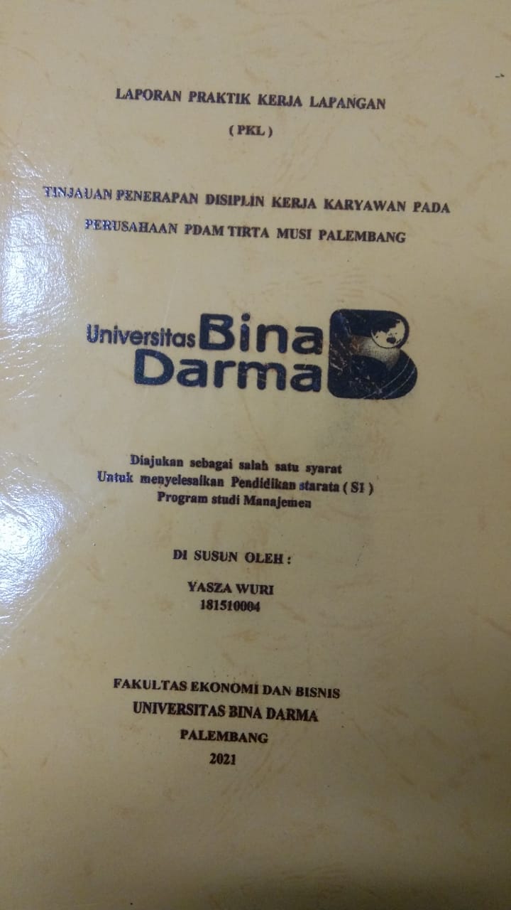 Cover TINJAUAN PENERAPAN DISIPLIN KERJA KARYAWAN PADA PERUSAHAAN PDAM TIRTA MUSI PALEMBANG / YASZA WURI