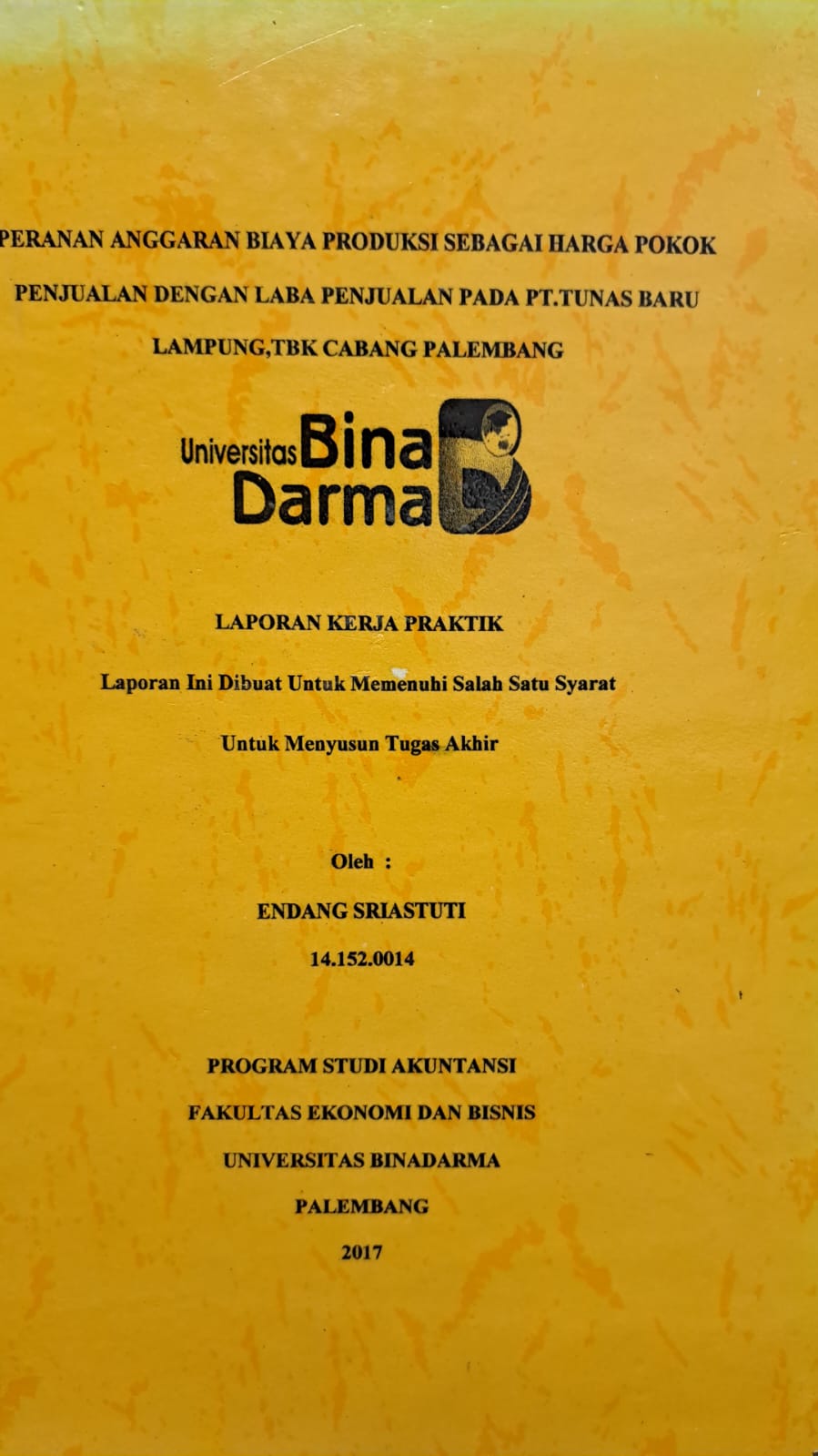 Cover PERANAN ANGGARAN BIYAYA PRODUKSI SEBAGAI HARGA POKOK PENJUALAN DENGAN LABA PENJUALAN PADA PT. TUNAS BARU LAMPUNG, TBK CABANG PALEMBANG / ENDANG SRIASTUTI