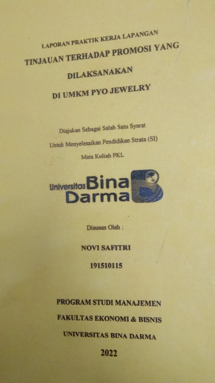 Cover TINJAUAN TERHADAP PROMOSI YANG DILAKSANAKAN DI UMKM PYO JEWELRY / NOVI SAFITRI