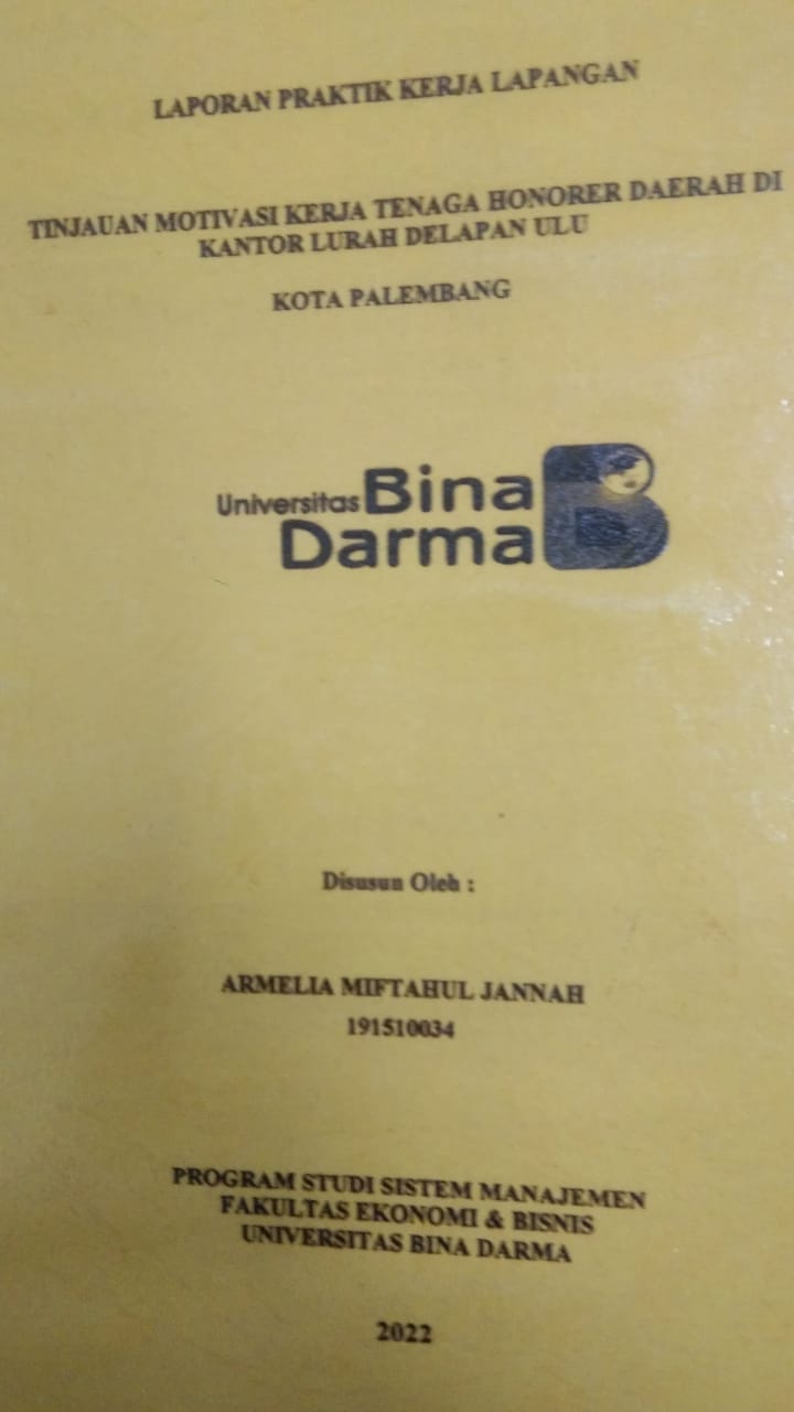 Cover TINJAUAN MOTIVASI KERJA TENGAH HONORER DAERAH DI KANTOR LURAH DELAPAN ULU KOTA PALEMBANG / ARMELIA MIFTAHUL JANNAH